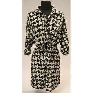 Dora Landa Women's XS Black White Printed Shirt Dress Tie Waist Collared